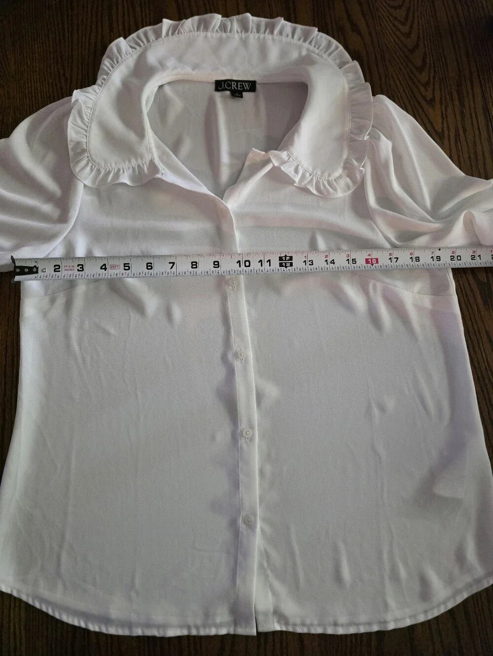J. Crew White Ruffled Peter Pan Collar Button Down Blouse Shirt Top Size 8